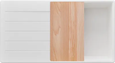 Produktbild von PRIMAGRAN Spülbecken Alles Weiß 90x50cm, Granitspüle 1 Becken + Ablauf-Set + Schneidebrett, Küchenspüle ab 60er Unterschrank - Kopenhagen