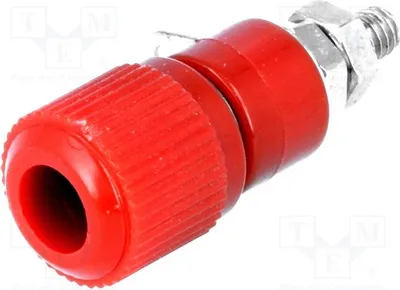 Zdjęcie produktu dla 5 gniazd: długość 34 mm, czerwone, złącza bananowe 4 mm, napięcie do 60 V DC, otwór: średnica 8 mm