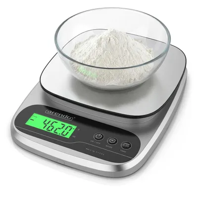 Produktbild von Digitale Küchenwaage 5 kg mit Edelstahl Wiegefläche, LCD Display, 1 g Präzision, Tara Funktion, Backwaage für Küche und Haushalt
