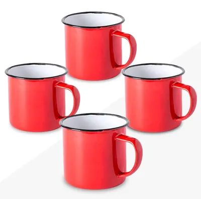 Image de Ensemble de 4 tasses émaillées rétro, de couleurs variées