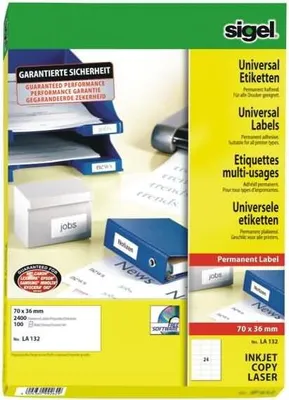 Produktbild von SIGEL LA132 Universal-Etiketten, 70 x 36 mm, weiß, 2400 Etiketten
