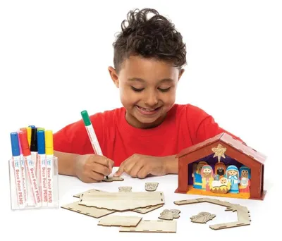 Produktbild von Baker Ross FC248 Holzkrippe Bastelset für Kinder Weihnachtsdeko 2er Set