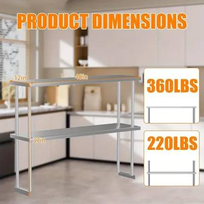 Image de Étagère murale en acier inoxydable - Étagère de rangement commerciale robuste avec deux niveaux, idéale pour la cuisine