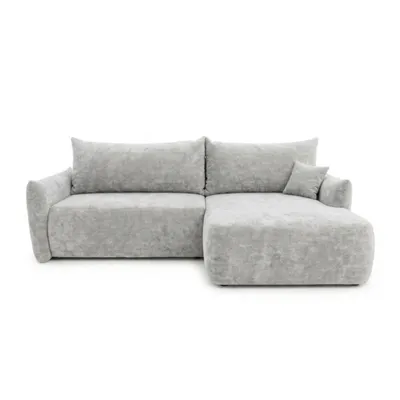 Produktbild von Ecksofa MELIO, Sofa L-Form mit Schlaffunktion, Eckcouch mit Bettkasten und Stauraum, für Wohnzimmer und Gästezimmer Chenille Rechts Hellgrau, Grau