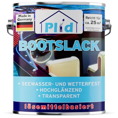 Produktbild von Plid Bootslack 2,5L Farblos Glänzend – für ca. 25m² / Klarlack Holzlack Schiffslack Holzschutz für Holz – wasserfest & strapazierfähig