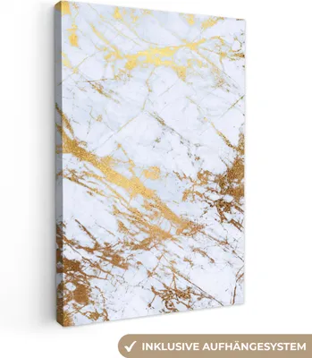 Produktbild von MuchoWow® - Leinwandbilder - Marmor - Gold - Weiß - Luxe - Marmoroptik - Glitzer, Wandbild, Wanddeko Bilder Wohnzimmer, 20x30 cm