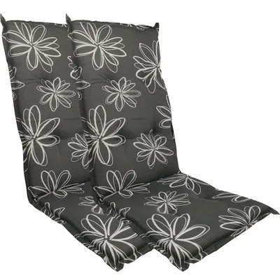 Produktbild von Hochlehner Auflage Naxos für Gartenstühle 2er Set 118x49 cm Blume Schwarz - 6 cm starke Premium Stuhlauflage mit Komfortschaumkern – Sitzauflage EU