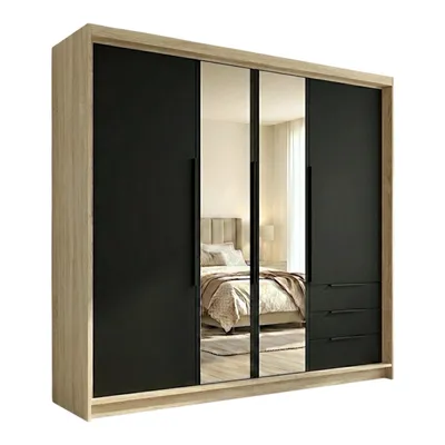 Produktbild von Geräumiger vier-türiger Kleiderschrank VIVO mit Schubladen und Metallgriffen – modernes Design