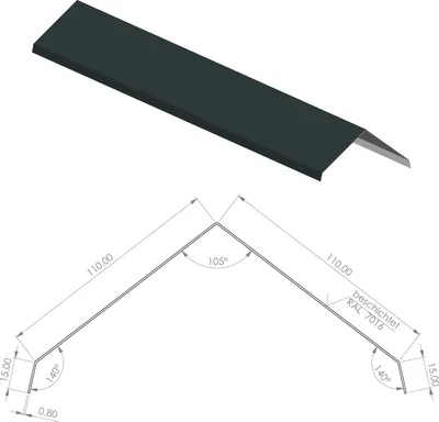 Produktbild von Firstblech aus Aluminium | Anthrazit 200cm | Dachblech Tropfkante Winkelblech Firstabdeckung