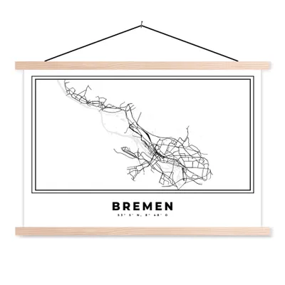 Produktbild von MuchoWow® Textilposter Stadtplan - Bremen - Schwarz und weiß - Karte 60x40 cm mit holzfarbenen Rahmen - Bilder