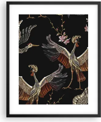 Produktbild von Gerahmtes Poster - Schwarzer Rahmen - Asiatisch Vögel Verziert - 40x50 cm - Wand Bild - Wanddeko - Wandbilder - Kunstposter - Wandposter - Bilderrahmen - Bilder - Kunstdruck - P2BPA40x50-4556