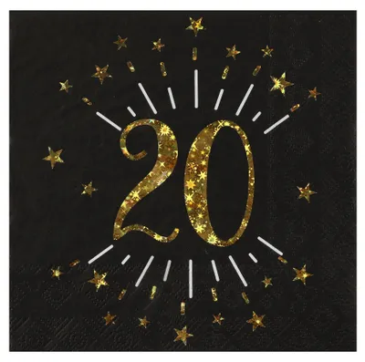 Produktbild von 10 Papierservietten Happy Birthday 20 Schwarz-Gold 33x33cm - Einheitsgröße