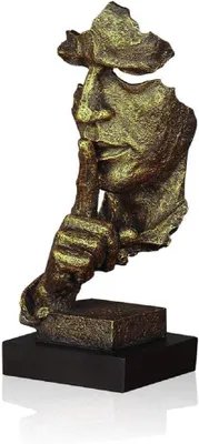 Image de Sculpture de 34 cm, de couleur dorée, en résine, représentant "Le Penseur", idéale pour un bureau
