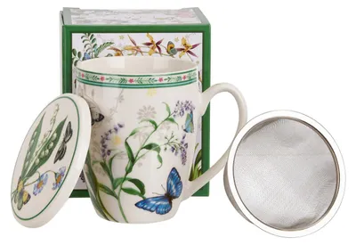 Produktbild von DUO Becher FLOWER DREAM, 360 ml, mit Teesieb und Deckel, New Bone China Porzellan