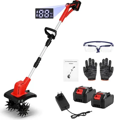 Produktbild von Peviasot Akku-Bodenhacke Elektro Gartenfräse Kultivator für Gartenarbeit Beetpflege Bodenlockerung mit 2 Akkus Set 400W