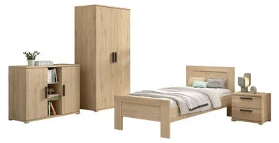 Produktbild von Jugendzimmer Set Keelia Eiche mit Bett Kleiderschrank Kommode