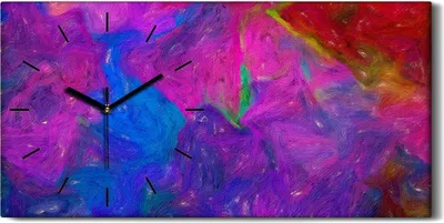 Produktbild von Wandkunst Leinwand Bild Uhr Geräuschlos 60x30 Malerei Abstrakte Kunst Bunt - schwarze Hände