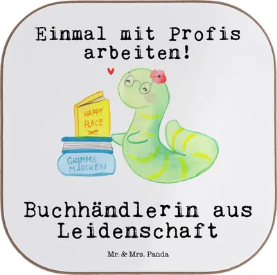 Produktbild von Mr. & Mrs. Panda Untersetzer Glas Buchhändlerin Leidenschaft - Weiß - Geschenk, Coaster, Tassenuntersetzer, Lustig, Beruf, Buchhandlung, Witzig, Tasse, gläseruntersetzer