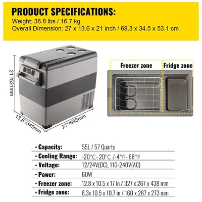 Zdjęcie produktu dla Lodówka samochodowa - Lodówka turystyczna - Lodówka elektryczna - Lodówka kompresorowa - Pojemność 55 litrów - Zasilanie 12V/24V - Przenośna