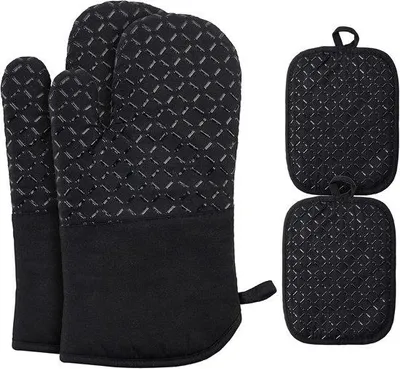 Produktbild von Famanu Ofenhandschuhe hitzebeständig - Antislip - Set von 4 - Baumwolle und Silikon - 30 cm