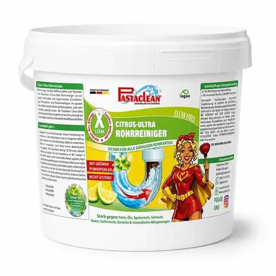Produktbild von Pastaclean Rohrreiniger Pulver Citrus-Ultra 1,5 kg – Abflussreiniger für freie Abflüsse, löst Haare, Fett & Speisereste in Küche, Bad, Dusche, WC