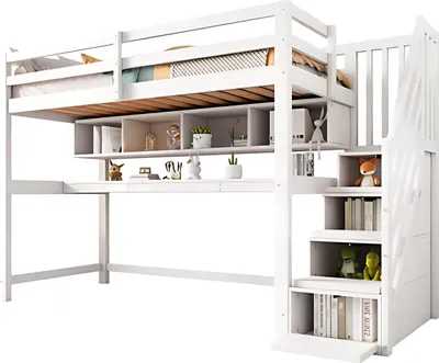Produktbild von Kinder-Hochbett Vortex 90x200cm – Mit integriertem Schreibtisch & Stauraum – Loftbett für Kinder – Mit Absturzsicherung