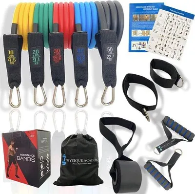 Produktbild von Unyqoos® Widerstandsband-Set – Fitnessbänder mit Griffen, 10–50 lb (auch in kg), Expander für Krafttraining, Pilates, Yoga & Home-Workout