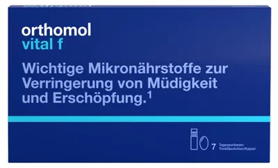 Produktbild von Orthomol Vital f - Mikronährstoffe für Frauen - bei Müdigkeit und Erschöpfung - mit B-Vitaminen, Omega-3-Fettsäuren und Magnesium - Trinkampullen/Kapseln, 7 St. Tagesportionen