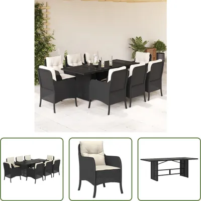 Produktbild von The Living Store 9-tlg. Garten-Essgruppe mit Kissen Schwarz Poly Rattan
