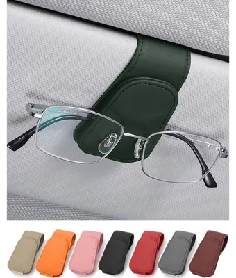 Produktbild von Brillenhalter für Auto Sonnenblende, Leder, Ticket-Kartenclip, Grün, 9.5cm x 4.5cm