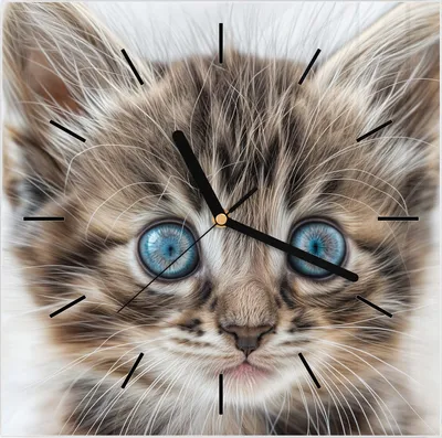 Produktbild von Wanduhr aus Glas mit Motiv Blaue Augen Kätzchen- 30 x 30 cm - inkl. Aufhängesystem