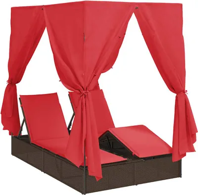 Immagine prodotto di vidaXL Lettino doppio rosso 205 x 129 x 200 cm Poly-Rattan