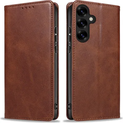 Produktbild von Handyhülle für Samsung Galaxy S25 FE Kunstleder Flip Cover Hülle Handytasche Case Kartenfach Farbe: Dunkelbraun
