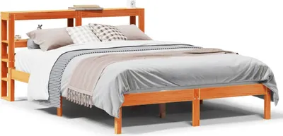 Produktbild von vidaXL Bettgestell mit Kopfteil ohne Matratze Wachsbraun 135x190 cm