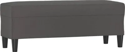 A studio shot of a gray bench on a white background.