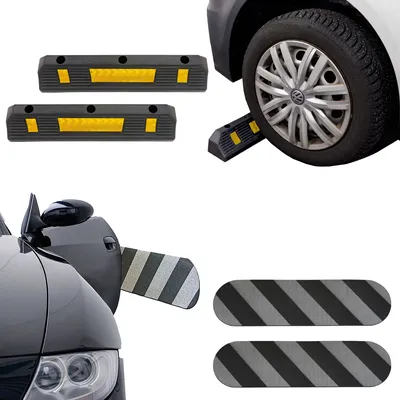 Produktbild von 2x Garagenstopper/ Radstopper + 2x Garagen-Wandschutz für Autotür, selbstklebend von PETEX