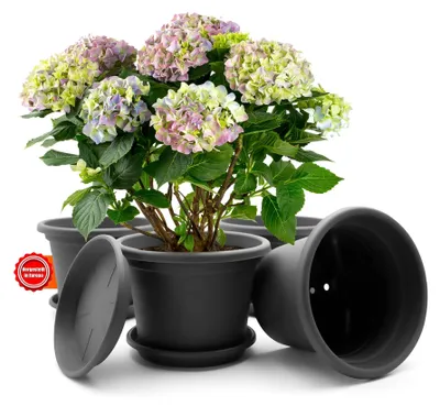 Image de Lot de 4 pots de fleurs résistants aux intempéries, avec soucoupes, de 20 cm