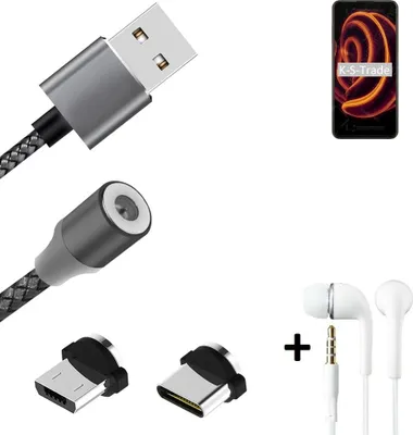 Produktbild von K-S-Trade® Hochwertiges Magnet-Lade-kabel Sync-Kabel Daten-Kabel + Kopfhörer kompatibel mit Ulefone Armor 10 mit USB-Typ-C-Anschluss und