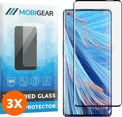 Produktbild von Mobigear Curved 9.98 OPPO Find X2 Neo Panzerglas Gehärtetes Glas Displayschutz - Hüllenfreundlich - Schwarz (3er Pack)