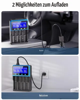 Produktbild von Keenstone Akku Ladegerät 18650 4 Schacht LCD Schnellladung für Li-Ion NiMH AA
