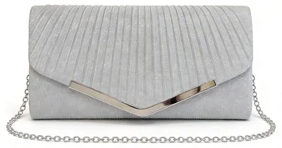 Produktbild von Abendclutch Damen - Elegante silberne Glitterhandtasche mit abnehmbarer Kette