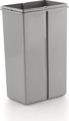 A gray rectangular trash can insert with a metal rim.