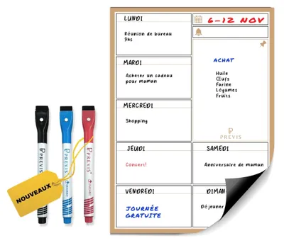 Wochenplaner Magnetboard A3 mit 4 Stiften, abwischbar, für Kühlschrank