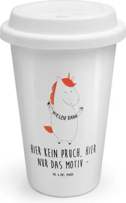 Produktbild von Mr. & Mrs. Panda Thermobecher Einhorn Dankeschön - Weiß - Geschenk, To Go, ToGo Kaffeebecher, Vielen Dank, Coffee Becher, Thermokaffeebecher, Danksagung, Unicorn, Danke