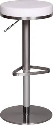 A white and silver adjustable height bar stool on a white background.