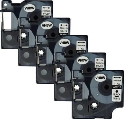 Produktbild von vhbw 5x Schriftband-Kassette kompatibel mit Dymo LabelManager 400, 450D, 450, 500TS, 500, 300 Etiketten-Drucker 7m x 24mm Schwarz auf Weiß