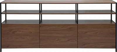 Produktbild von Miliboo - Buffet niedrig mit dunkler Holzoberfläche aus Walnuss und schwarzem Metall L180 cm MAXENCE