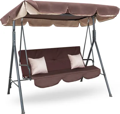 Produktbild von Aga MAJKA Hollywoodschaukel Dunkelbraun, Gartenschaukel 200 kg belastbar, 3-Sitzer mit Dach & Sitzauflage, Hängeschaukel, Schaukelbank für Garten - Terrasse