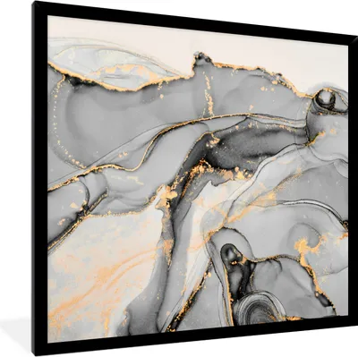 Produktbild von MuchoWow® Gerahmtes Poster Marmor - Gold - Grau 40x40 cm - Poster mit Schwarzem Bilderrahmen Wandposter Rahmen Foto Bilder - Mit Rahmen - Wanddekoration Schlafzimmer