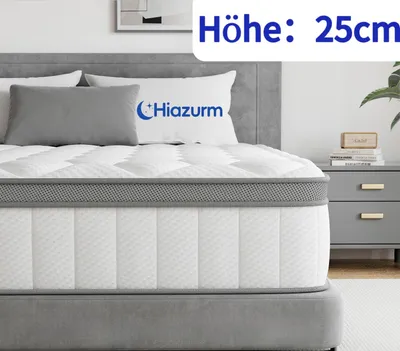Produktbild von Hiazurm Matratze 140x200, 7-Zonen Federkernmatratze mit Spannbettlaken, Höhe 25cm, Taschenfederkernmatratze, Premium Taschenfederkern,H3